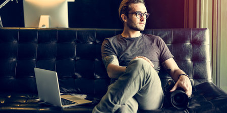 Man Busy Photographer Editing Home Office Concept