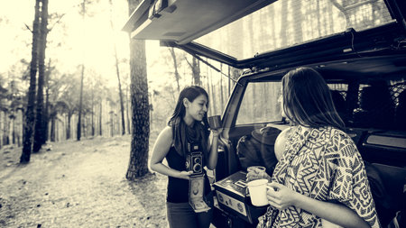 Women Friendship Hangout Traveling Camping Concept