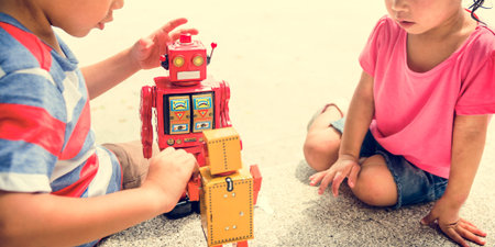 Brother Sister Elementary Childhood Kid Playful Concept