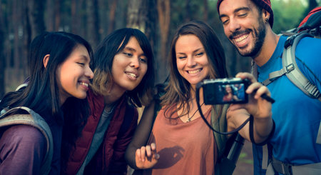 People Friendship Hangout Traveling Destination Trekking Camera Selfie Concept