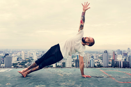 Man Practice Yoga Rooftop Concept
