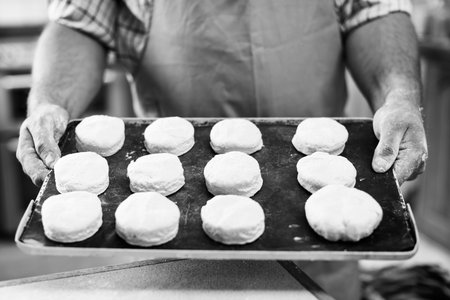 Hands Holding Dough Tray Scone Bakery Concept