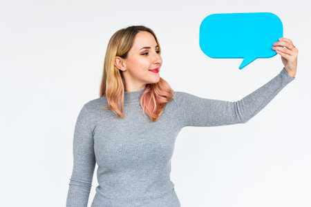 Female Holding Speech Bubble Concept