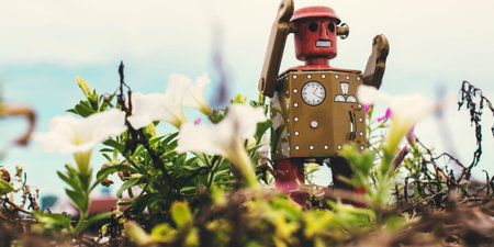 Robot Toy Imagination Retro Styled Environment Plant Nature Concept
