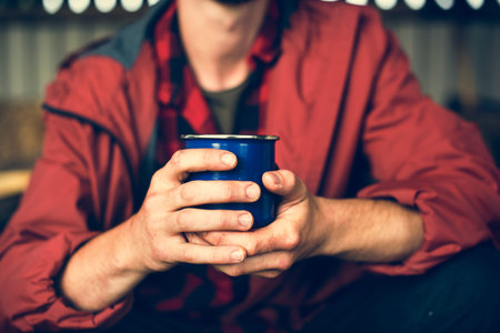 Man Relaxation Coffee Drinks Morning Start Concept