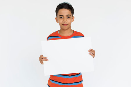 Male Holding White Blank Placard Concept