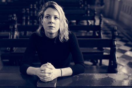 Woman Sitting Church Religion Concept