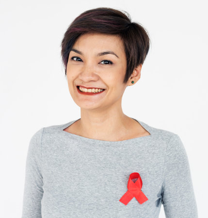 Asian woman Smiling Happiness Red Ribbon Concept