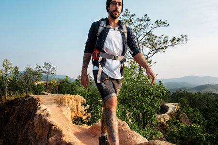 Guy Exploring Freedom Outdoors Concept