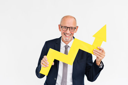 Man Holding Arrow Goes Up Concept