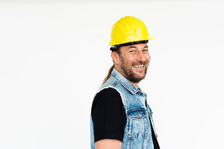 Bearded guy wearing a hard hat