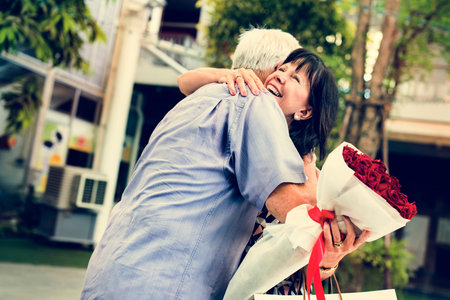 Senior couple love sweet embrace