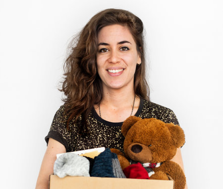 Woman Studio Portriat Casual Carrying a Box Isolated