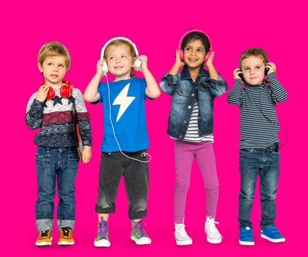 Little Children Heaphones Music Adorable Cheerful