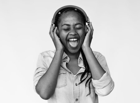 Woman Listening Music Headphone Media Entertainment