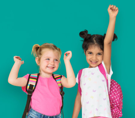 Little Girls Hands Up Cheerful Happy