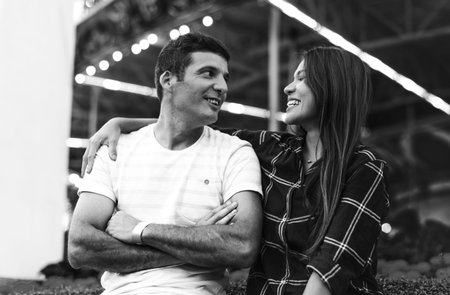 Couple Dating Amusement Park Romantic Love
