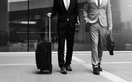 Business Men Walk Talk Luggage
