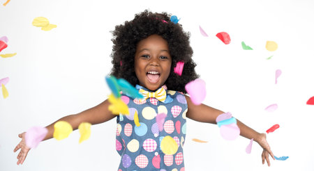 Little Girl Listening Music Headphones Studio Portrait