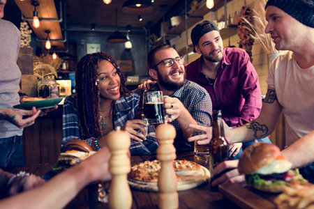 Diverse People Hang Out Pub Friendship