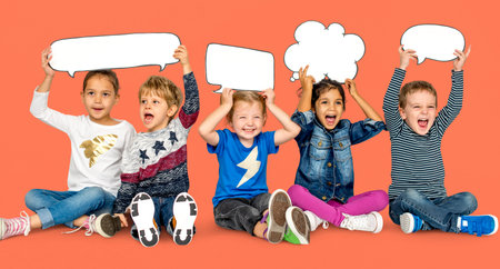 Children Smiling Happiness Friendship Togetherness Speech Bubble