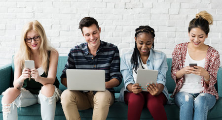 People Friendship Smiling Happiness Digital Devices Technology