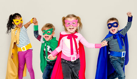 Superhero Kids Friendship Smiling Happiness Playful Togetherness