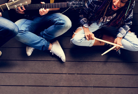 People Playing Guitar Rehearsal Band