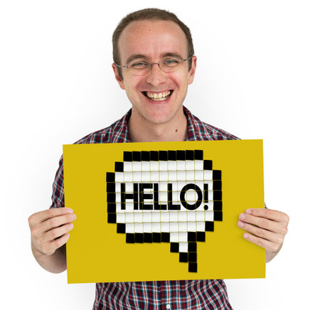Hello Hi Greeting Speech Bubble Holding Board
