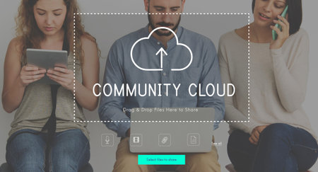 People Using Technology Digital Device with Cloud Computing Icon Graphic