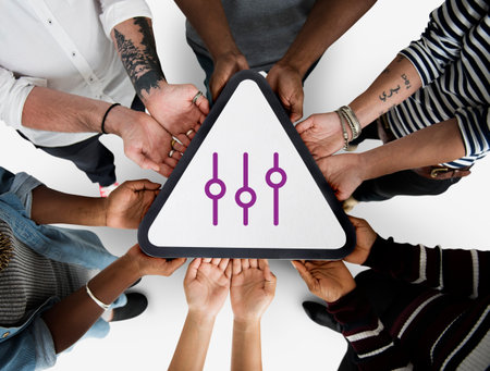 Equalizer music control icon graphic with people studio shoot