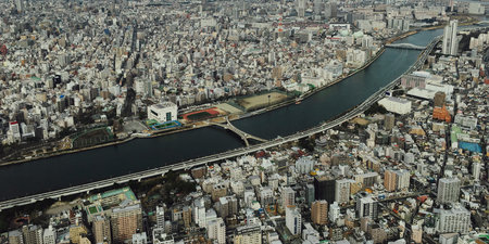 Birdseye view of city from top