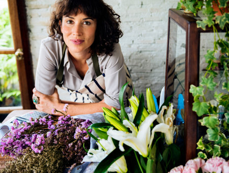 Business of flower shop with woman owner