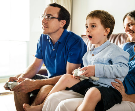 Family Playing Game on the Living Room Weekend Activity