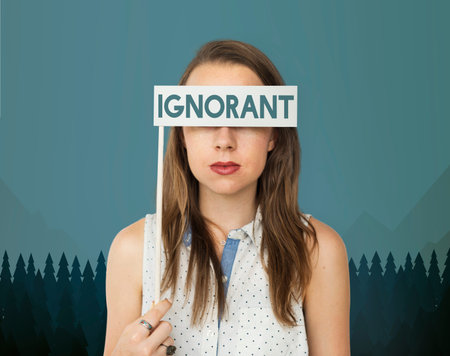 Woman holding a flag with ignorant concept
