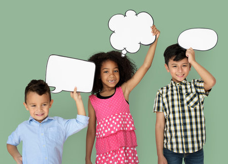 Little Children Holding Chat Bubble Smiling