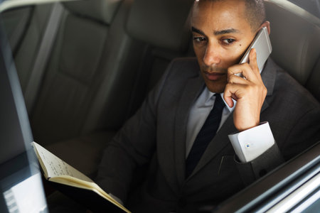 Businessman Use Mobile Talk Car