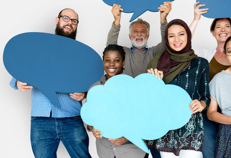 Group of Diverse People Holding Blank Speech Bubbles