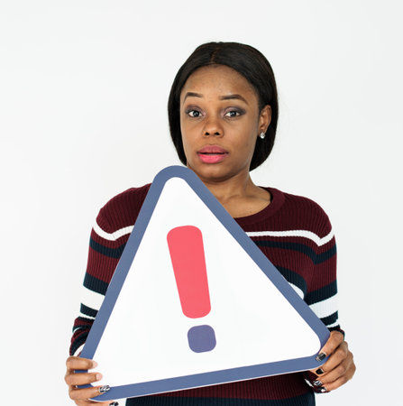 Woman Holding Paper SIgn Caution Icon