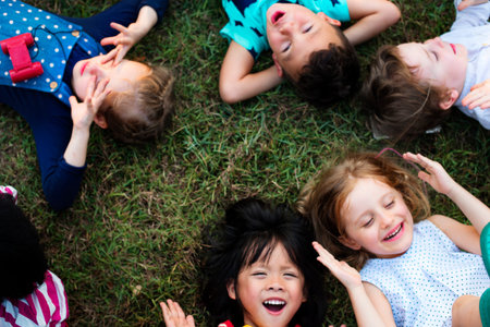 Group of Diverse Kids Playing at the Field Together