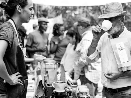 People at healthy local food festive