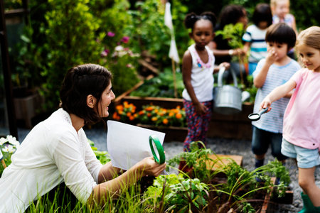 Teacher and kids school learning ecology gardening