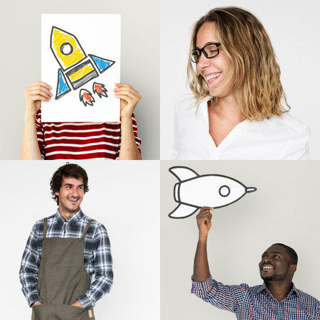 Set of Diversity Startup Small Business People Studio Collage