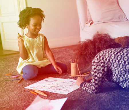 Little Girls On The Floor Coloring