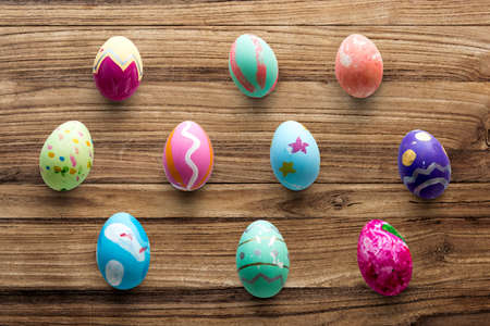 A variety easter painted eggs isolated on background.