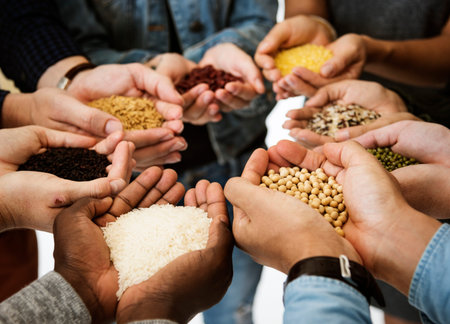 Diverse People Palms Holding Grains Superfood