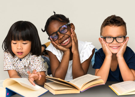 Diverse Group Of Kids Study Read Book
