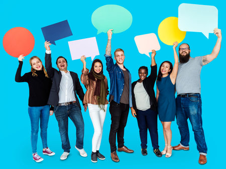 Group of Diverse People Holding Blank Speech Bubbles