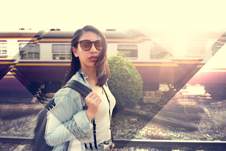 Woman traveler with the train for traveling