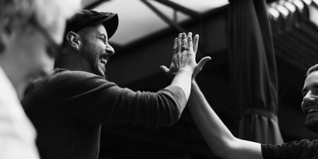 Men Hands High Five Meeting Greeting